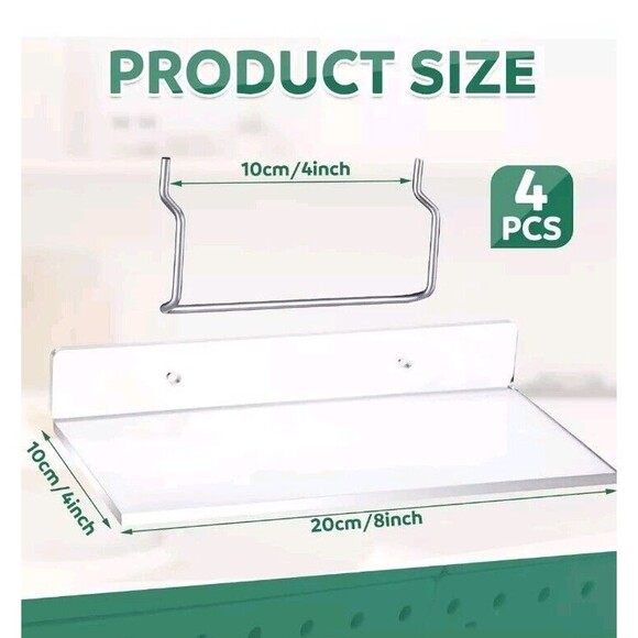 4 Set Pegboard Shelf Clear Acrylic Shelf with Metal Hooks Peg Board Organizer Ac - Picture 2 of 10